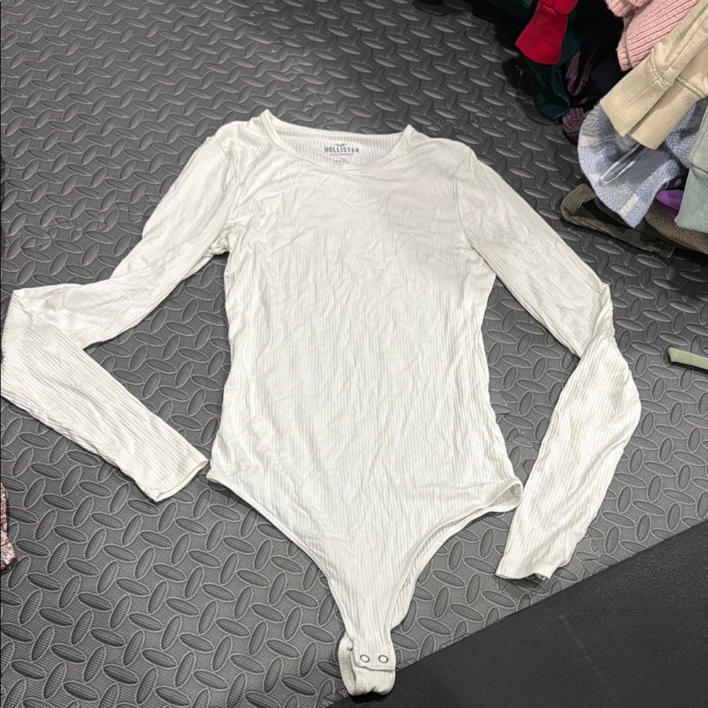 Hollister Cream Ribbed Long Sleeve Top